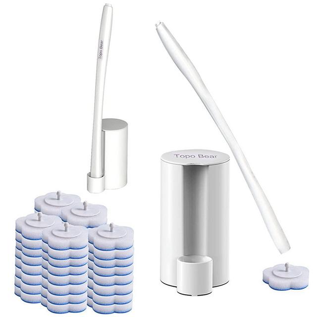Topo Bear Disposable Toilet Brush Cleaner Holder Set with 40 Wand Refills Sponge Brush Heads Cleaning System