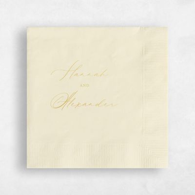 Ecru, Beige Wedding Napkin - Modern Script