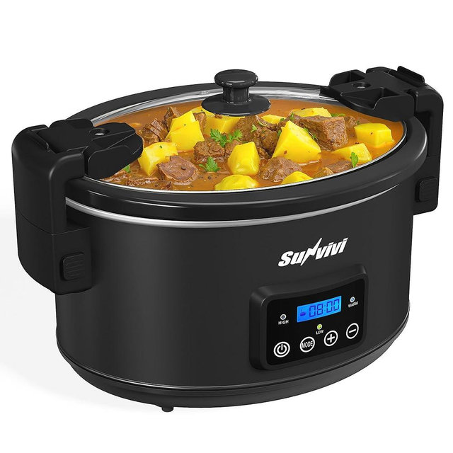 Sunvivi 8.5 Quart Programmable Slow Cooker: Multi-Cooker Food Warmer with Locking Lid & Digital Timer, Adjustable Tempature Control, Dishwasher Safe, Perfect for Families and Gatherings, Black