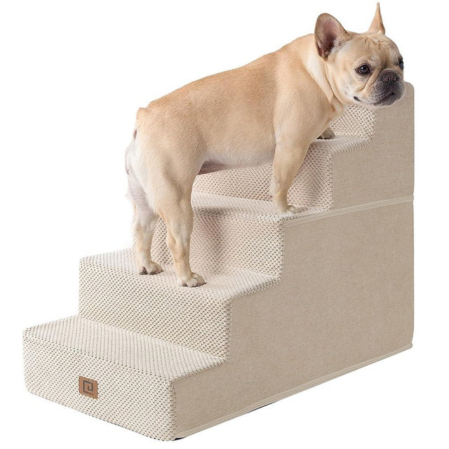 EHEYCIGA Dog Stairs for Small Dogs, 5-Step Dog Stairs for High Beds and Couch, Pet Steps for Small Dogs and Cats, and High Bed Climbing, Non-Slip Balanced Dog Indoor Step, Beige, 3/4/5 Steps