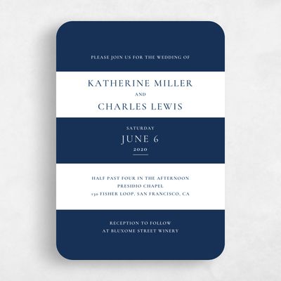 Blue Rounded Wedding Invitation - Potter Stripe