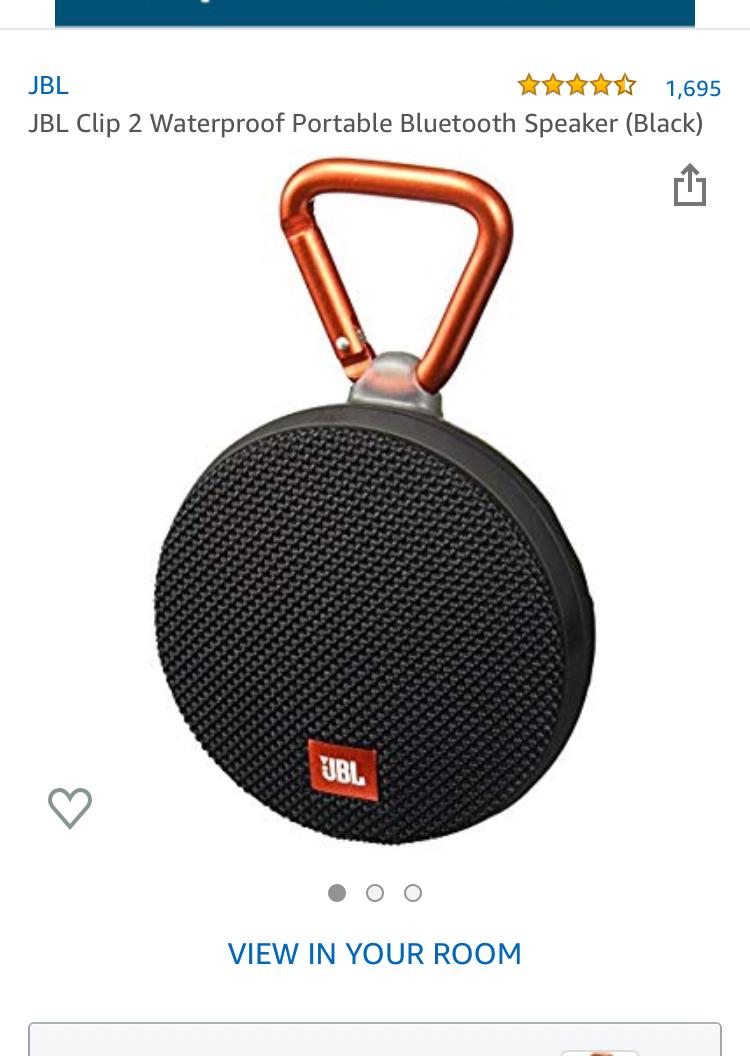 JBL Clip 2 Waterproof Portable Bluetooth Speaker (Black) from Amazon.com