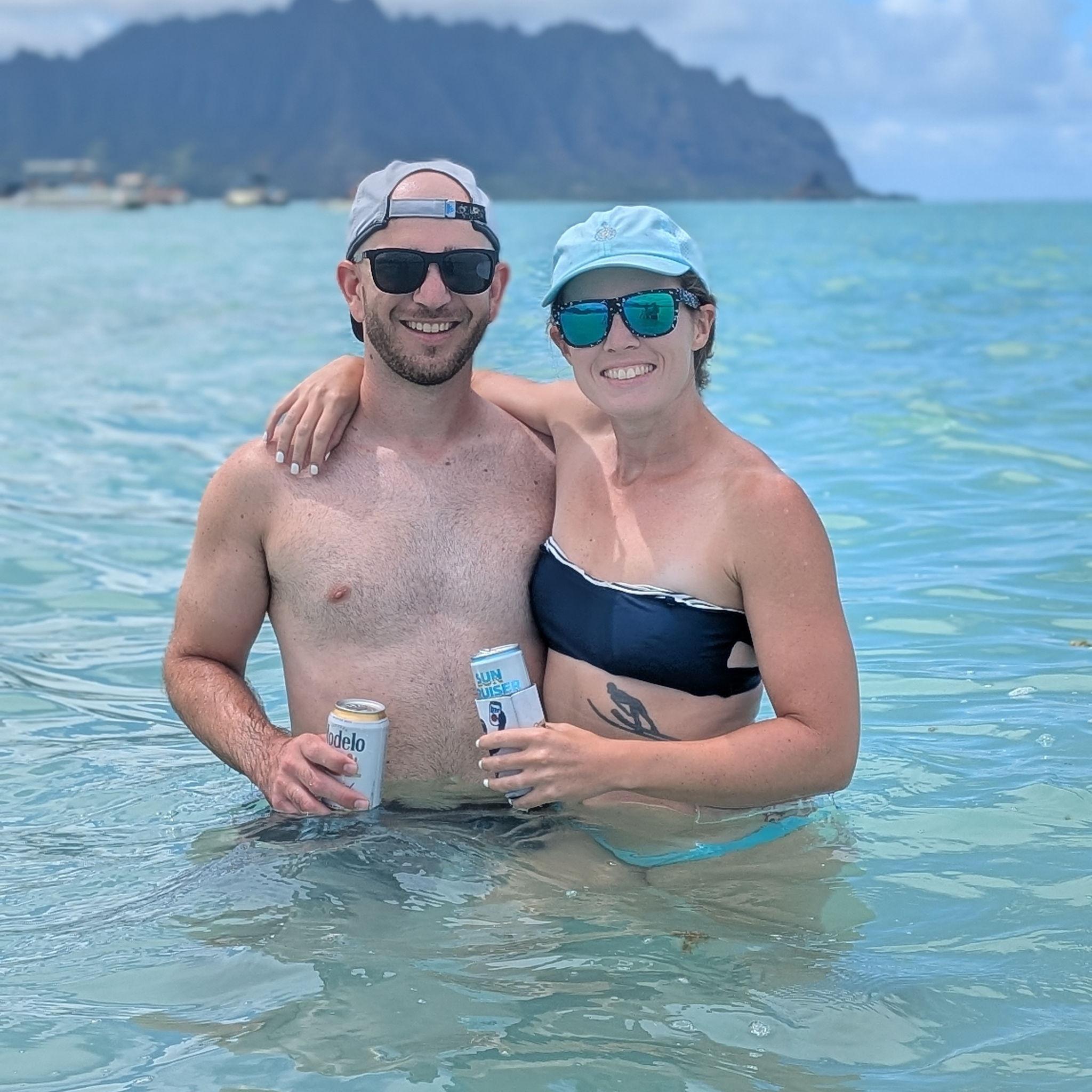 Watching the air show on a sand bar in Kauai