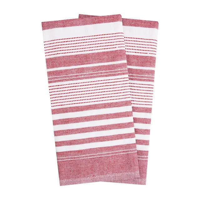 T-fal Dual Terry Stripe Kitchen Towel 2 Piece Set Paprika