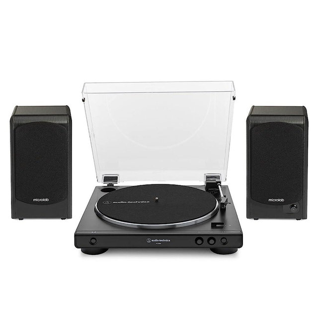 Audio-Technica AT-LP60X-BK Turntable (Black) Bundle with Microlab Pro1 Powered Bookshelf Speaker Pair (2 Items)