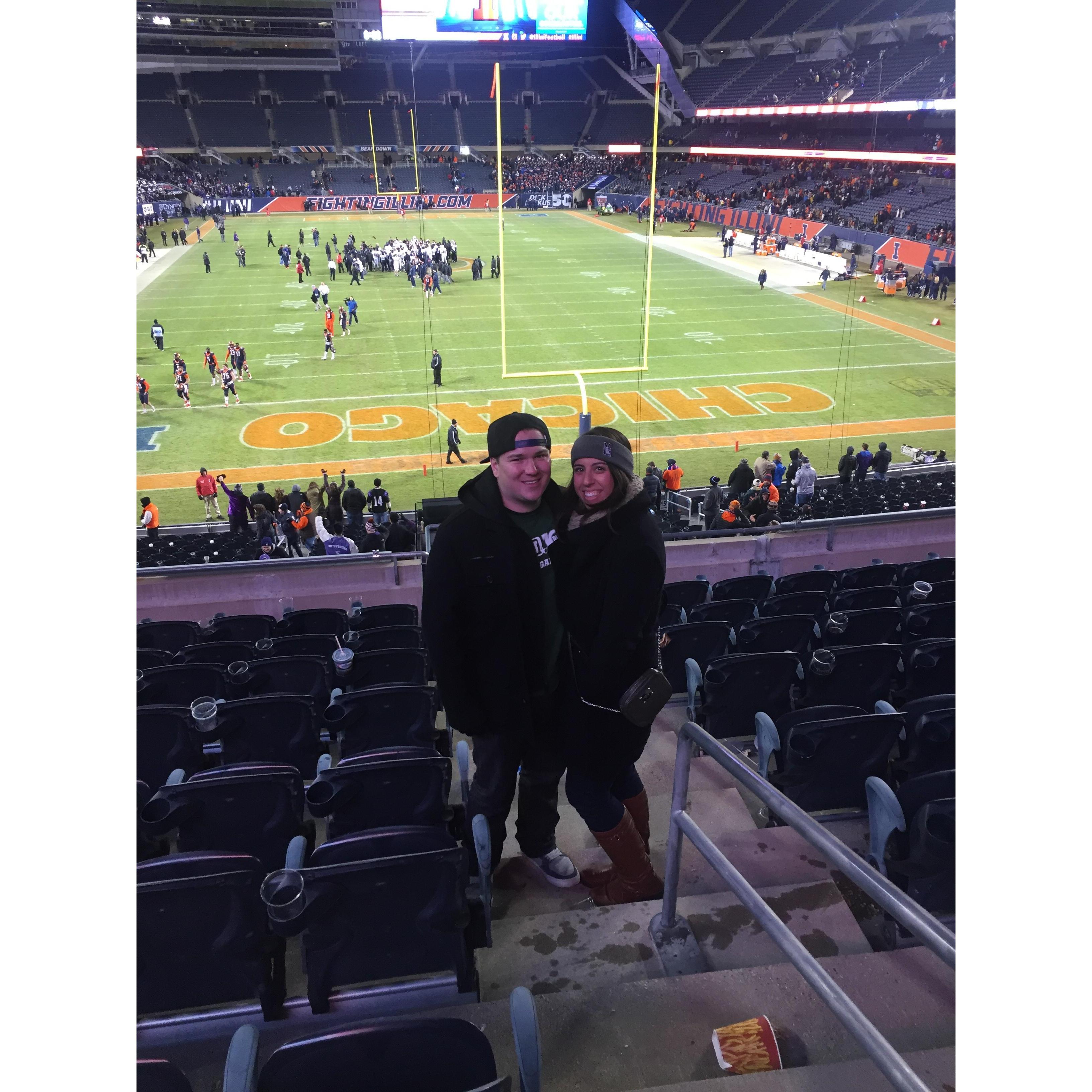 At yet another Northwestern football game! We froze and the Cats lost, but we loved spending time with friends and experiencing Soldier Field!