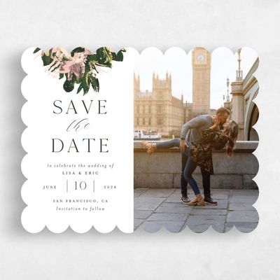 White Scalloped Wedding Save the Date - Bloomsbury Photo Foil