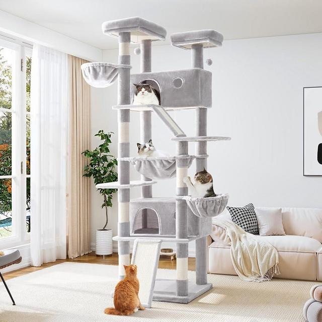 Allewie 81 Inches Tall Cat Tree/Multi-Level Large Climbing Tree House and Towers for Big Feline/Condo and Hammock/Scratching Post/Wide Base/Grey