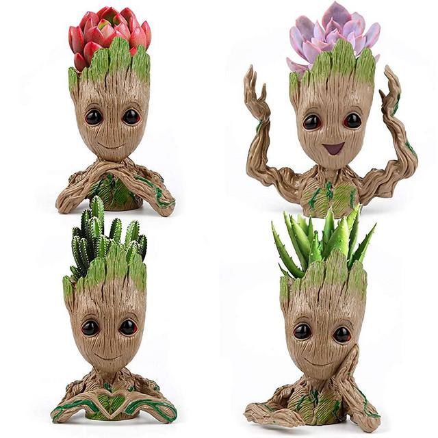 IKAYAS 4 Pack Treeman Baby Groot Flower Pot Groot Succulent Planter Pot Cute Green Plants Flower Pot Pen Pencil Holder, Great Birthday Gift Graduation Gift for Her Him 4 Styles (Plants Not Included)