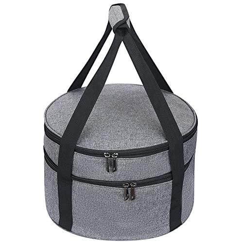 12.5” Pie Carrier, Salad Bowl Size Carrying Case, Insulated Potluck Dishes Holder, 2 Compartments Baking Dish Casserole Carrier Storage Bag, Great Accessories For Picnic Potluck Beach Day Trip Camping