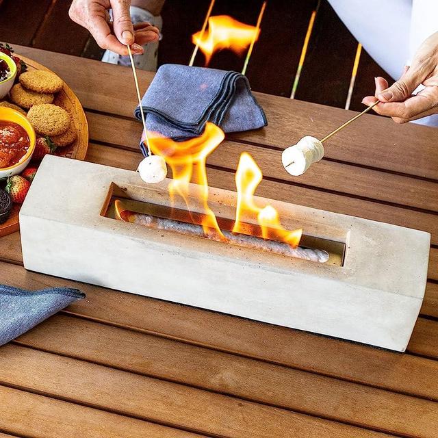 Concrete Fire Pit - Tabletop Fireplace - Outdoor Indoor Smores Fire Pit - Table Top Fire Bowl Rectangular - New & Improved - 2023 Release