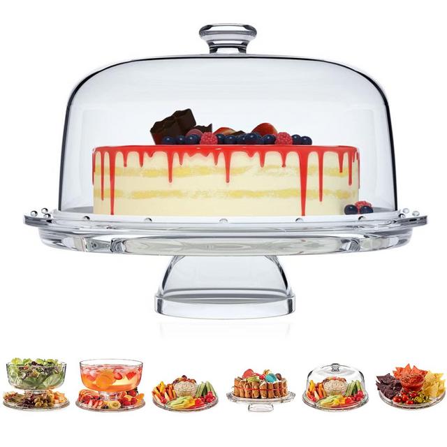 Royalty Art European Cake Stand with Dome (6-in-1 Design) Multifunctional Serving Platter for Kitchens, Dining Rooms, Pedes Glass Durabilitytal or Cover Use, Elegant Product Name
