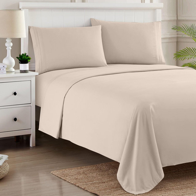 4 Piece Sheet Set, Ultra Soft 1800 Series Collection - King, Beige