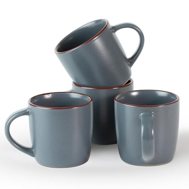famiware Mercury Coffee Mugs 13 oz, Coffee Mugs Set of 4 with Handle, Cups for Latte, Hot Tea, Cappuccino, Mocha, Cocoa, Charcoal