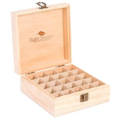 Plant Therapy Essential Oil Storage Box Case | Wooden Organizer Holds 25 Bottles 5 mL, 10 mL and 15mL Sizes | Pine Wood Holder Safe For Carrying And Home Storage Display