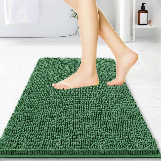 BOANKODU Bathroom Rugs 15x23, Extra Soft Absorbent Chenille Bath Rugs, PVC Backing Quick Dry, Machine Washable Bath Mats for Bathroom Floor, Tub and Shower, Home Decor Accessories, Dark Green