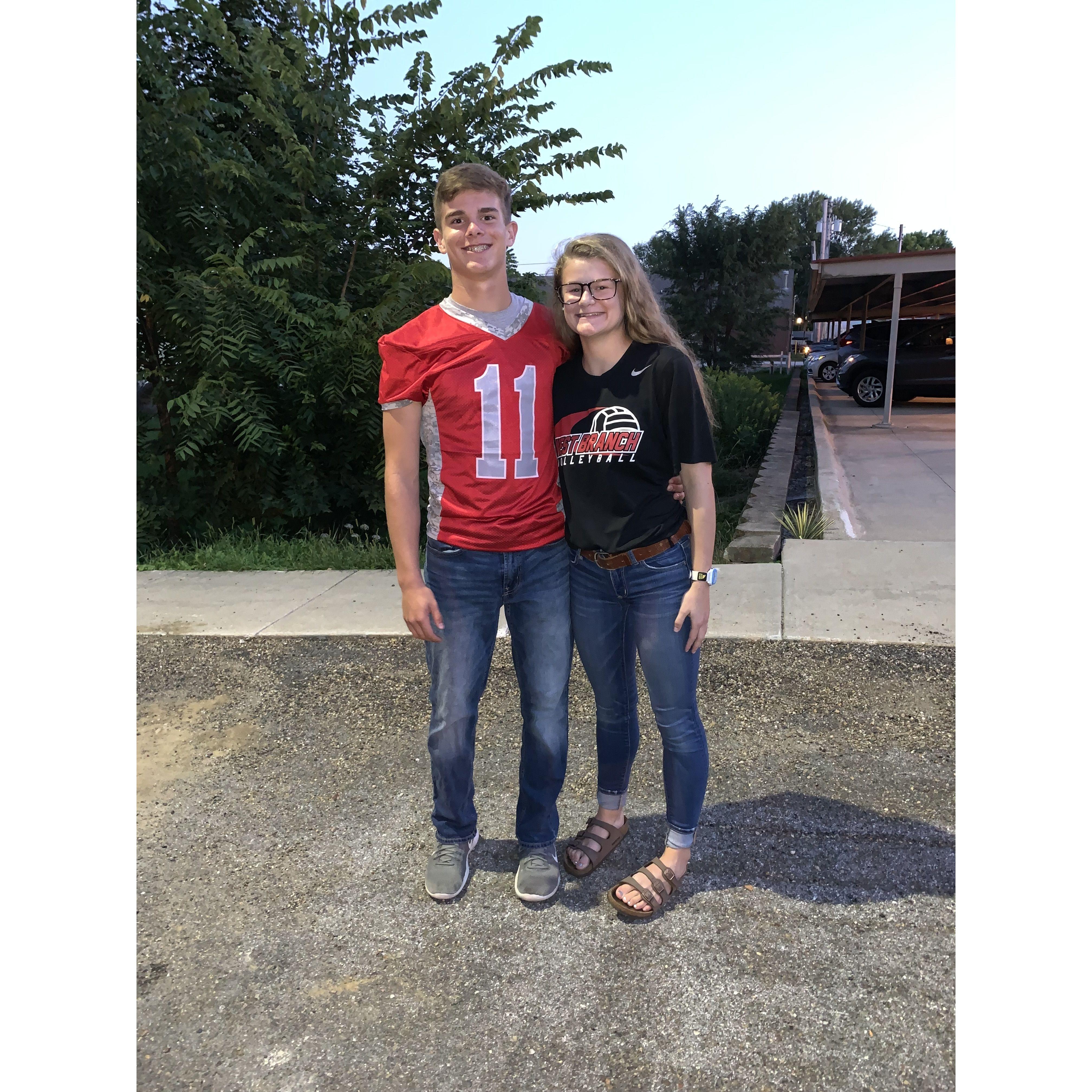 We started dating in 8th grade and all throughout high school. Along with being pretty involved in most of the extracurricular activities at the school. Hence the football jersey and vball shirt.