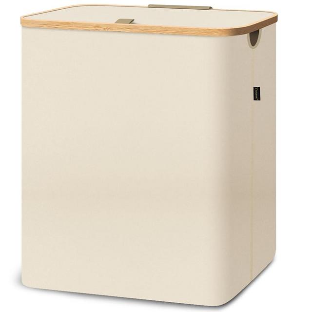 BALEINE Laundry Hamper with Lid, Tall Laundry Baskets with Bamboo Pull Handles, Large Laundry Bin with Internal Support (40 Gallon, Beige)