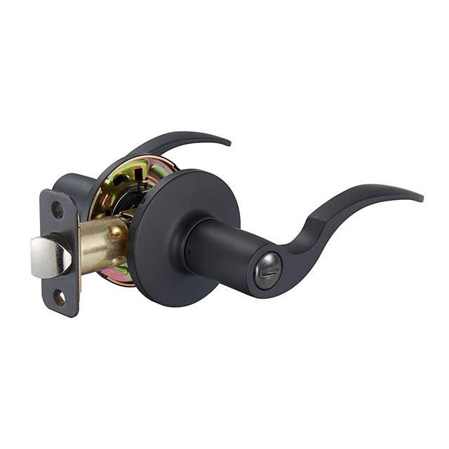 AmazonBasics Shelby Door Lever With Lock, Privacy, Matte Black