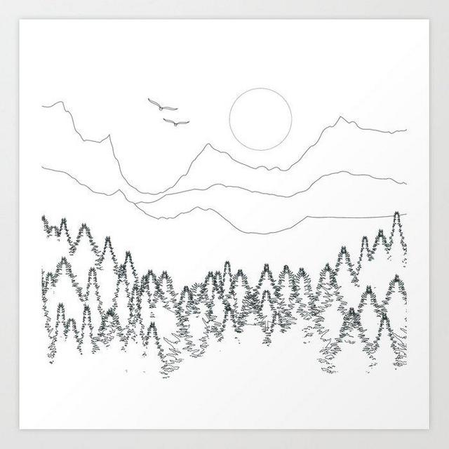 Minimal Mountain Forest Landscape Art Print