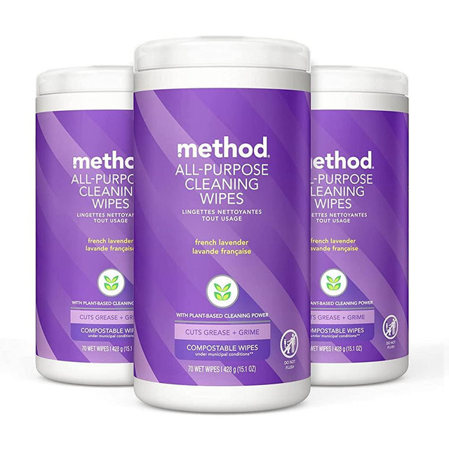 Method All-Purpose Cleaning Wipes, French Lavender, 70 Count, 3 pack, Packaging May Vary