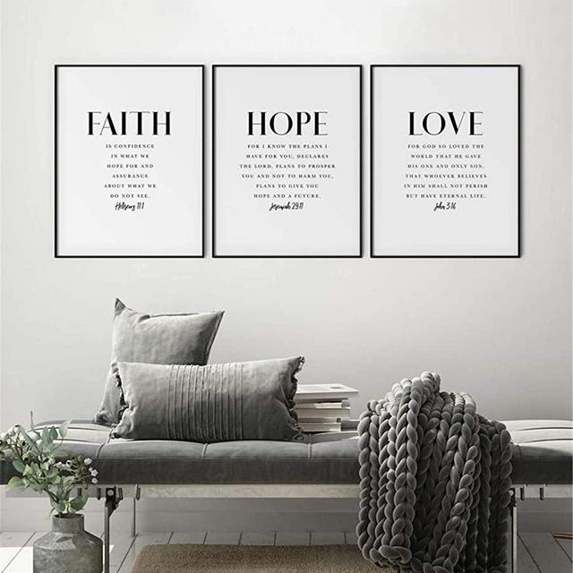 NATVVA Bible Verse Poster and Prints Faith Hope Love Wall Art Canvas Framed Painting Artwork 3 Pieces Home Decoration for Christian Living Room Bedroom