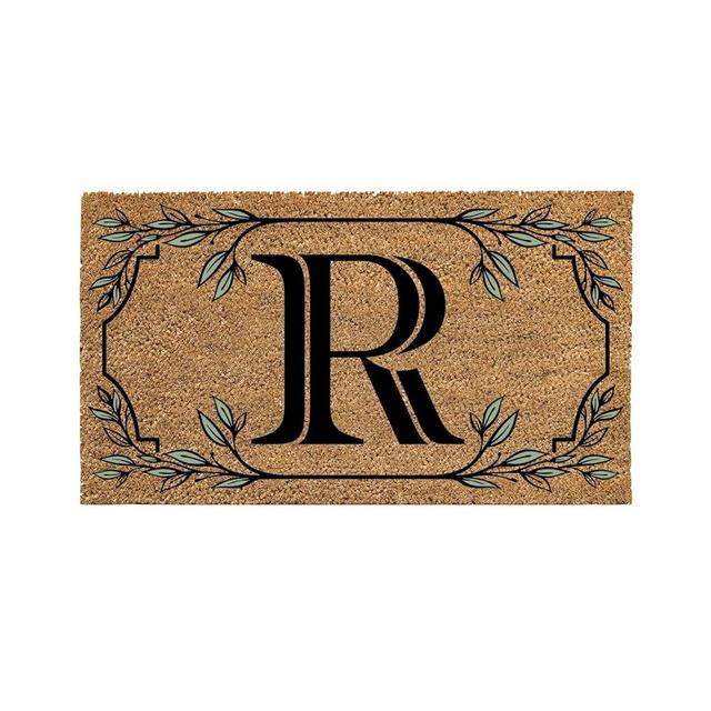 Evergreen Monogram Coir Doormat | Letter R | Front Door Mat for Outdoor Indoor Entrance | 28x16 Inches | Non-Slip Backing Doorway Mat for Porch Patio Floor | New Home Decor Housewarming Gift