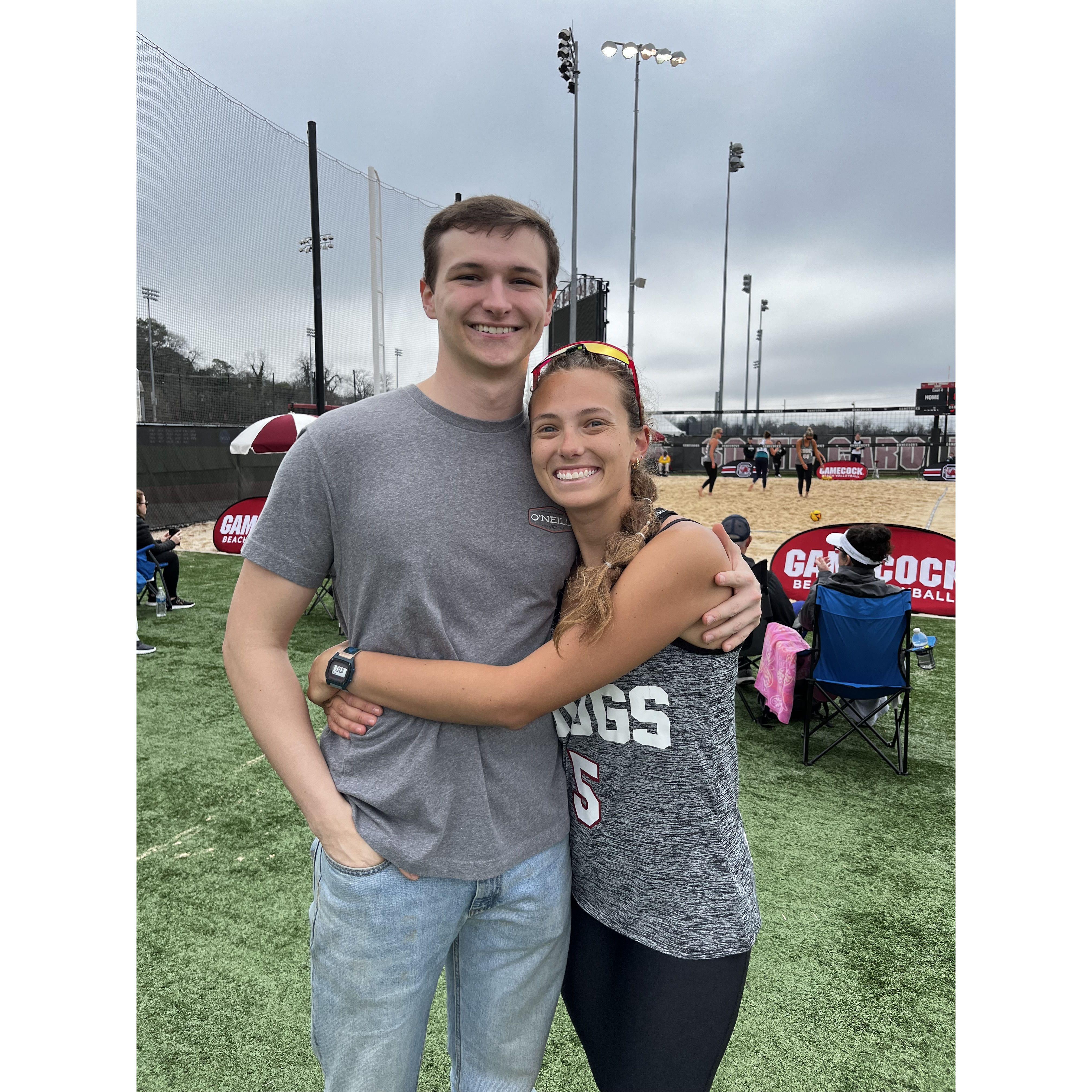 Rob supporting Liv during a beach tournament