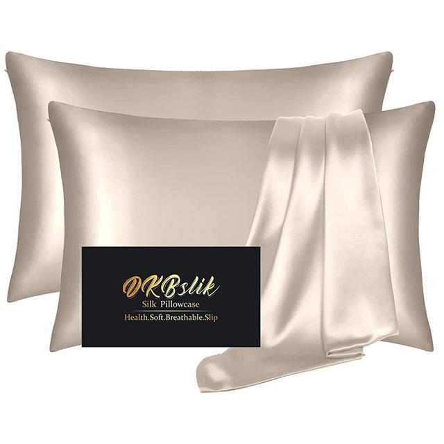 Silk Pillowcase 2 Pack,Natural Mulberry Silk Pillow Case,Anti Acne Silk Pillowcase for Hair and Skin, King Size Silk Satin Pillowcase Set of 2 with Hidden Zipper,Gifts for Women Men,Champagne