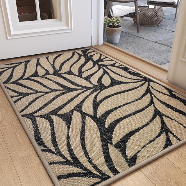 QiCaiJia Door Mat Indoor Outside Entrance 24"x35", Low-Profile Non Slip Outdoor Inside Front Doormat Entryway Mat, Dirt Resistant Absorbent Porch Welcome Entry Mats, Washable Easy Clean, Brown