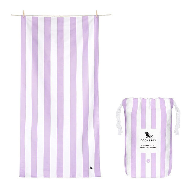 Dock & Bay Beach Towel - Quick Dry, Sand Free - Compact, Lightweight - 100% Recycled - Includes Bag - Cabana Light - Lombok Lilac - Large (160x90cm, 63x35)
