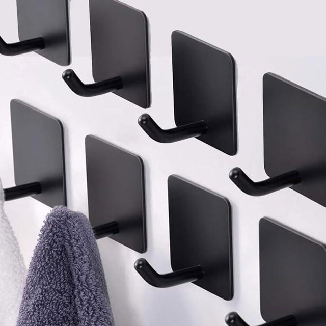 EDMILE Adhesive Towel Hooks for Bathrooms, 8 Piece Towel Hooks for Hanging Hat Robe Coat, Stick on Hooks for Kitchens, Strong Self-Adhesive No Damage Sticky Hook, Black