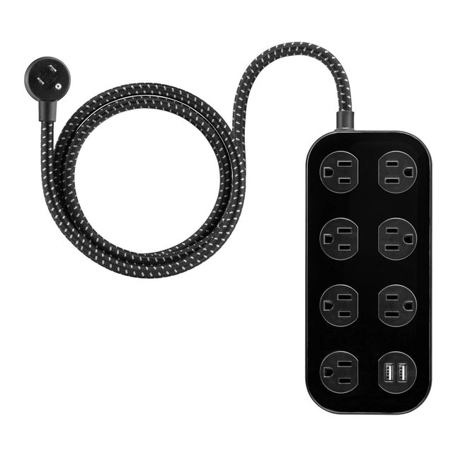 GE 7-Outlet Surge Protector with USB 1470J 2 USB-A 4' Braided Cord Black