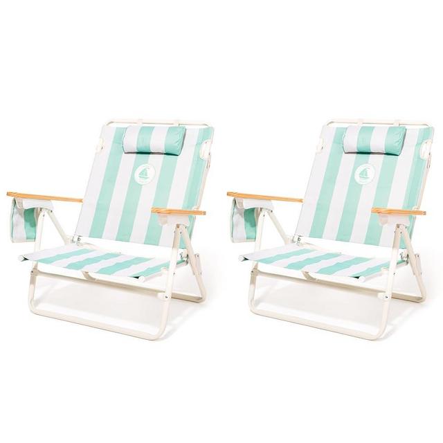 Business & Pleasure Co. Margaritaville Manana Chairs - Backpack Beach Chair, Lay Flat Reclining, Lightweight & Portable, Insulated Cooler Pocket, Last Mango Green Stripe, Pack of 2