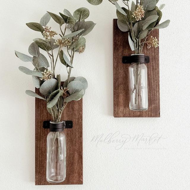 Set of 2 Rustic Wood Farmhouse Sconces, Wood Wall Sconces, Farmhouse Wall Decor, Propagation Wall Hanging, Glass Wall Vase