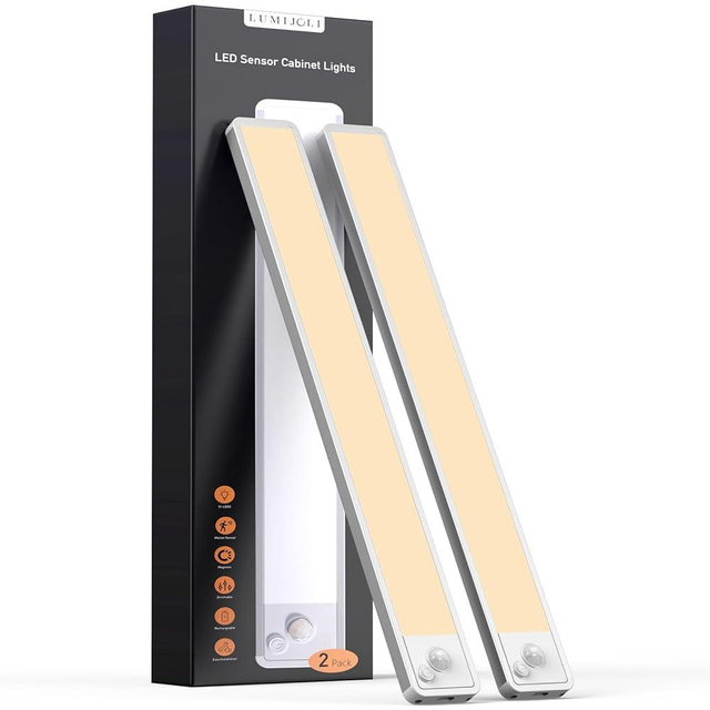 LUMIJOLI Under Cabinet Lighting Wireless LED Motion Sensor Magnetic Light 2200maAh Rechargeable Indoor Closet Lights for Kitchen, Stairs (2, Warm White, 10 Inch)