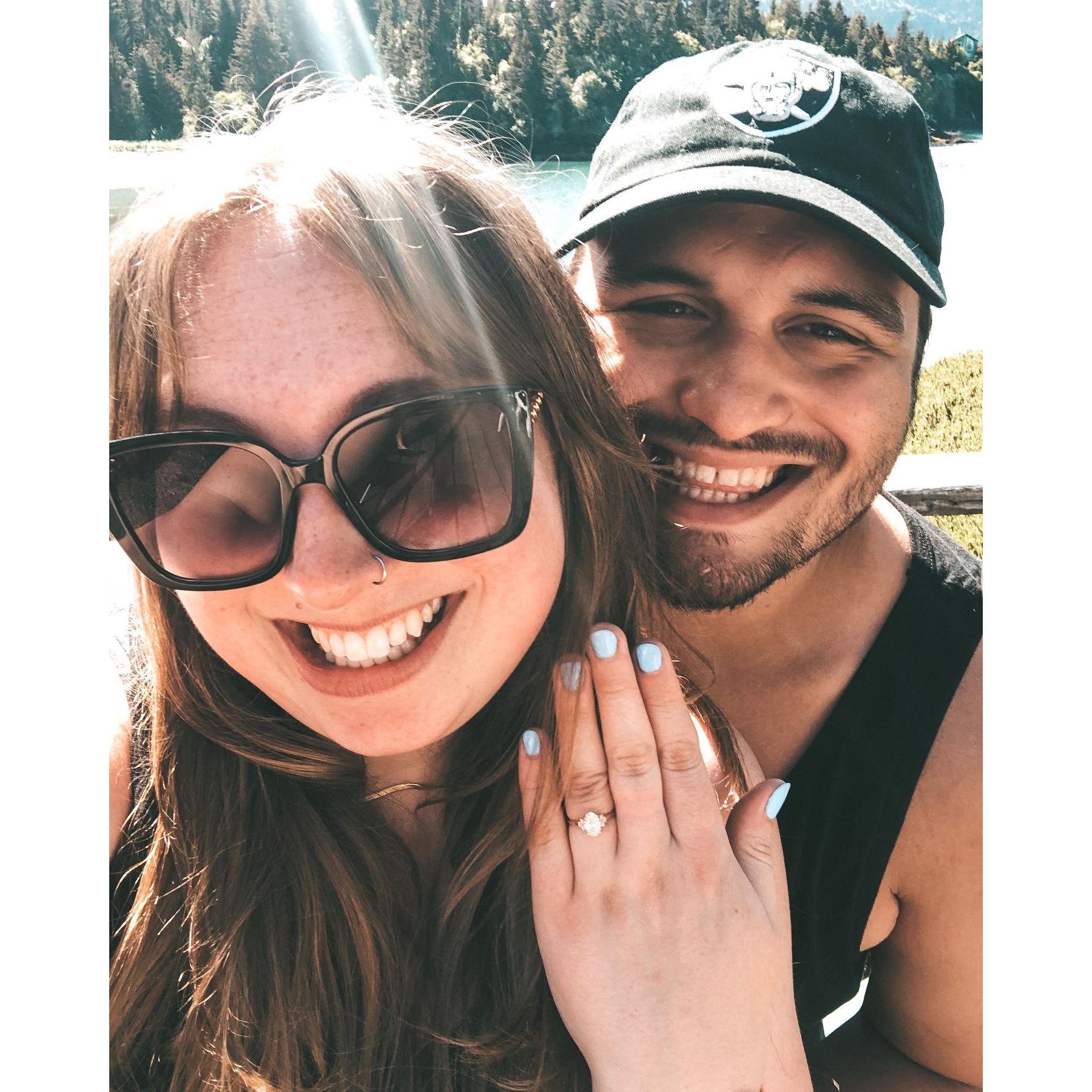 We're engaged! Drew popped the question while at our family cabin in Homer July 1st 2023.