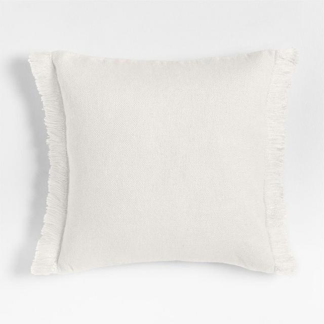 Casual Textured Fringe 23"x23" Arctic Ivory Throw Pillow with Down-Alternative Insert