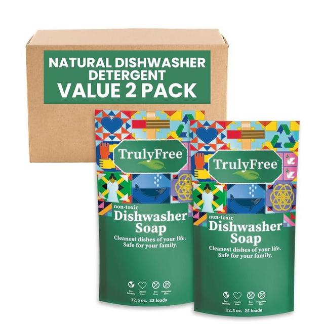 Auto Dishwasher Soap, Two 12.5oz Bags - Natural Concentrated Formula - Dish Soap, Dishwasher Detergent Cleaning Supplies, Hard Water Stain Remover, Sparkling Clean Dishes, No Harmful Ing. -2PK (2)