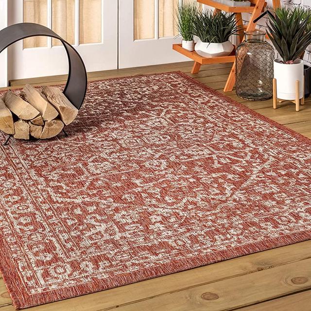 JONATHAN Y Malta Bohemian Medallion Textured Weave Indoor/Outdoor Red/Taupe 8 ft. x 10 ft. Area Rug, Coastal,EasyCleaning,HighTraffic,LivingRoom,Backyard, Non Shedding