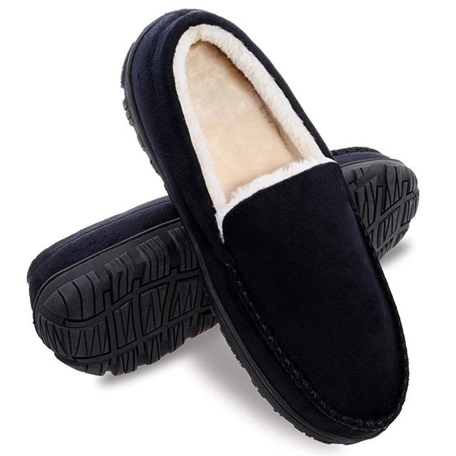 festooning Mens Slippers, House Shoes with Memory Foam, Moccasin slipper for men with Anti-Skid Rubber Sole indoor/outdoor