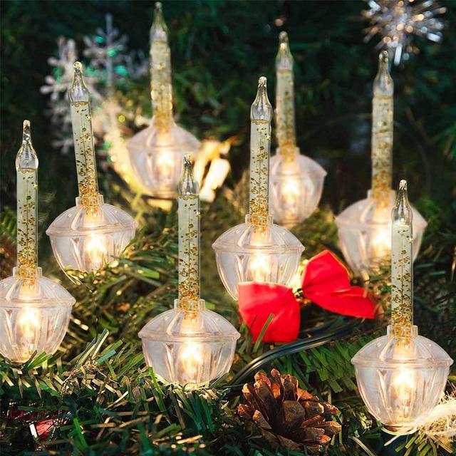 Christmas Bubble Lights,Vintage Light String Set 11Ft 8 Clear Bubble Fluids with Gold Glitter (Plus 1 Spare Bulbs) C7/E12 Candelabra Base UL-Listed for Holiday Christmas Lighting Green Wire