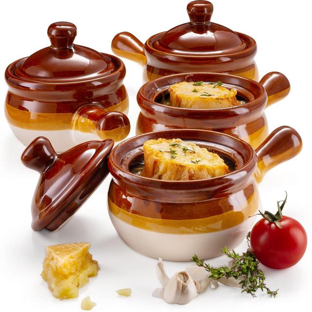 Kook French Onion Soup Crocks, 15 oz, Set of 4, Puebla Collection