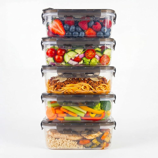 Clutterix BPA-Free Plastic Airtight Food Storage Containers with Vented Lids, 5-Pack (3.4 Cups Each) for Meal Prep and Leftovers