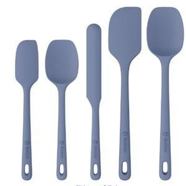 5 Pieces Silicone Spatula Set, Food Grade Rubber Spatula, Upgrade Strong Handle with Ergonomic Grip, Heat Resistant Up to 600°F for Nonstick Cookware, Cooking Blue
