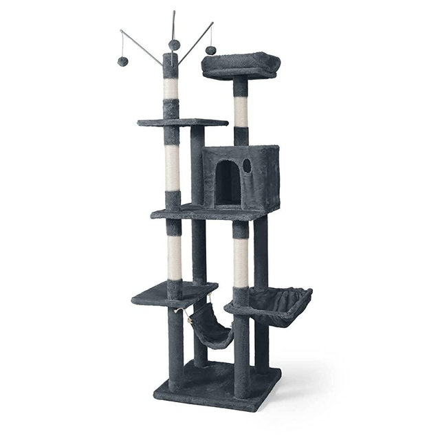 CAPHAUS Tall Cat Tree for Indoor Cats, Modern Cute 70-Inch Cat Climbing Play Tower with Top Perch for Large Cats Kittens, Multi-Level Cat Activity Tree w Scratching Posts, Hammock, Cat Cave Condo