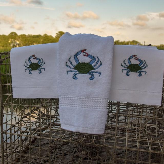 Blue Crab Embroidered Hand Towel