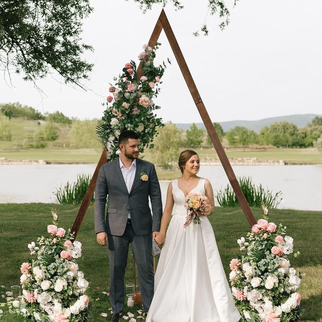 Wooden Wedding Arch 8.2FT, Triangle Wedding Arch, Wedding Arches for Ceremony, Natural Wood Wedding Backdrop Stand for Garden Wedding Parties, Wooden Arch Decor Rustic Wedding Arch Frame Decorations