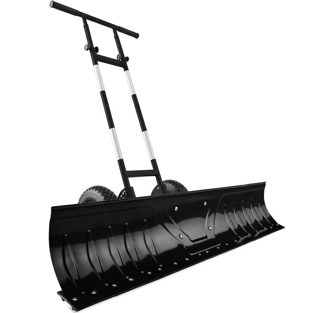 Best Choice Products 48in Hand Snow Pusher w/ 2 Wheels, Adjustable Handle, Blade Angle, Reflective Tape - Black