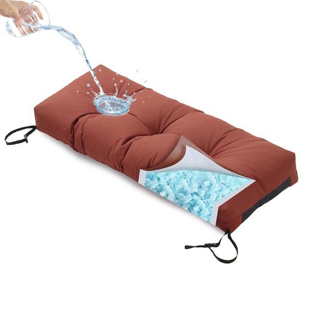 YIJIAN HOME Outdoor Bench Cushion, Blue Shredded Memory Foam, Waterproof Patio Furniture Cushion Fade Resistant Indoor Window Seat Pad 4.5inch Extra Thick with Adjustable Strap 46 x 16 Inc Terracotta